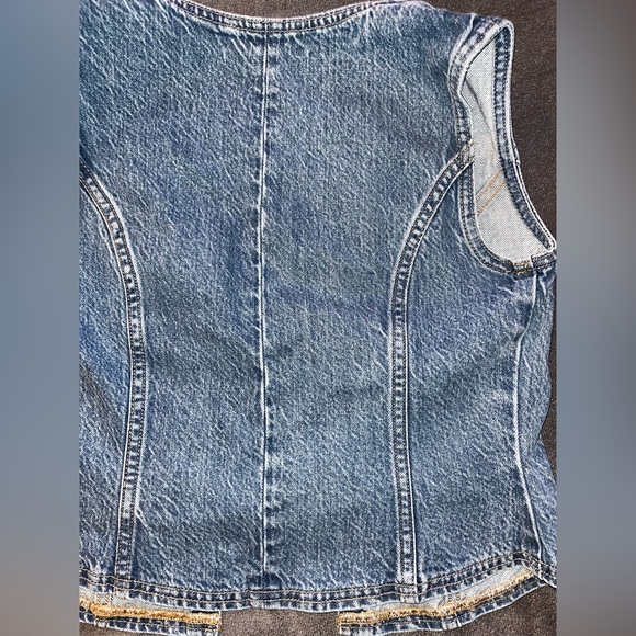 NWT Abercrombie & Fitch Tie Front Denim Vest Jean Bows Open Front V Neck XXS - Picture 9 of 15